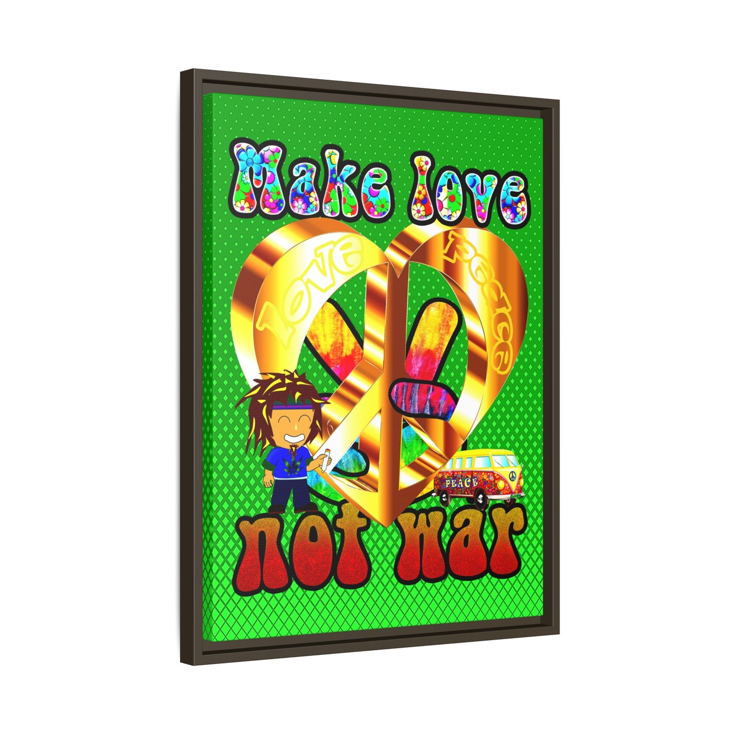 love peace - framed canvas art (logo green)