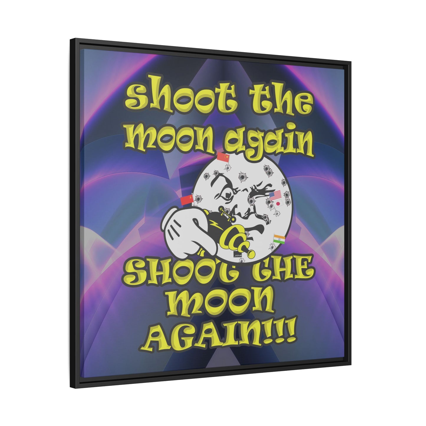 shoot the moon again - framed canvas art (grey-pink wave)