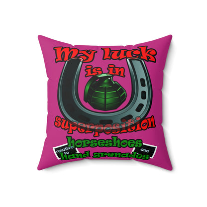 my luck - Faux Suede Square Pillow - (pink)