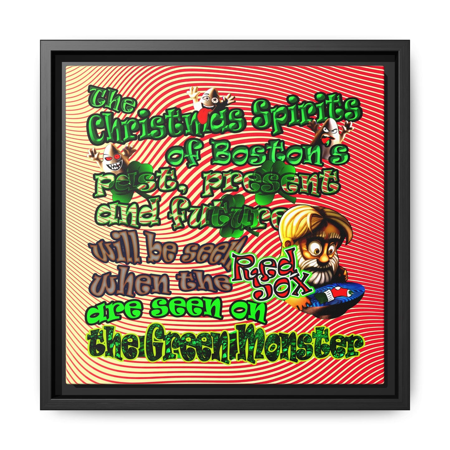 christmas spirits of boston - framed canvas art (yellow-orange wave)