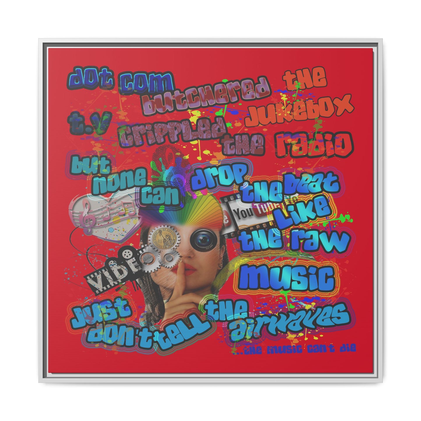 drop the beat - framed canvas art (dark red)