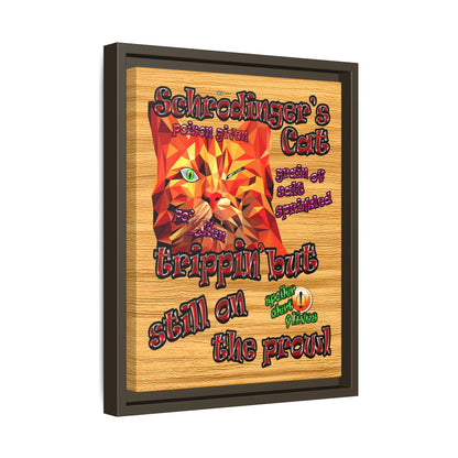 schrodinger's cat - framed canvas art (butterscotch wood finish)