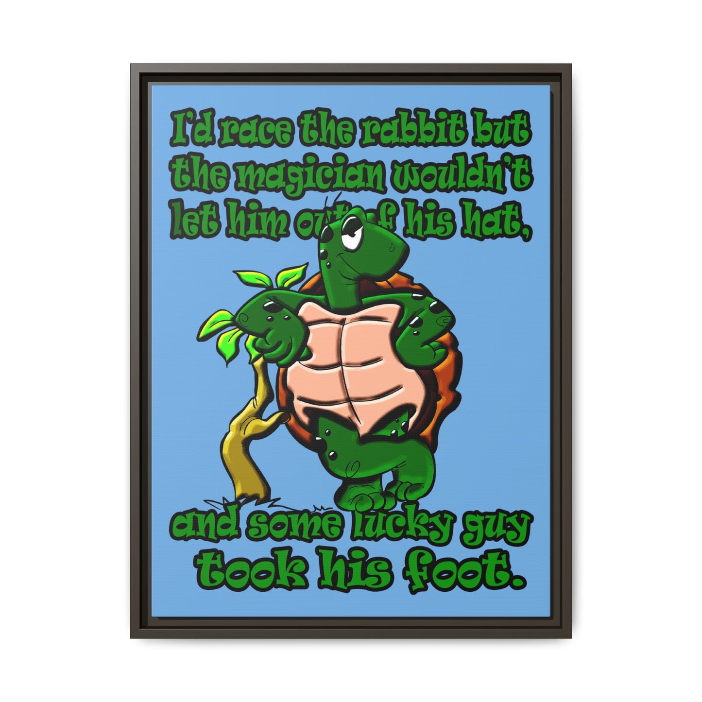 turtle race - framed canvas art (light blue)