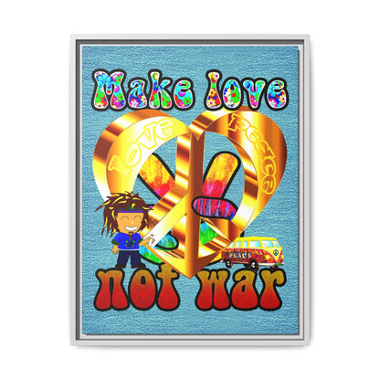 love peace - framed canvas art (faded blue)