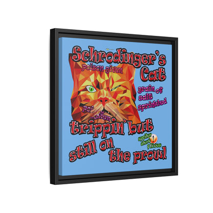 schrodinger's cat - framed canvas art (light blue)