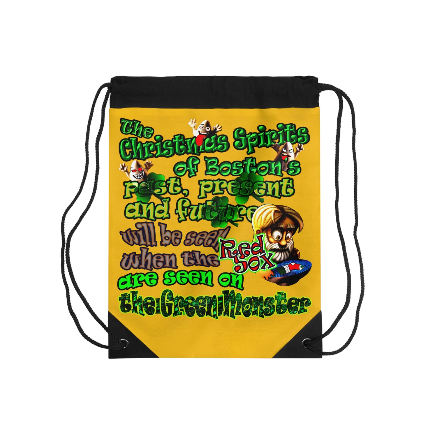 christmas spirits of boston - Drawstring Bag (yellow)