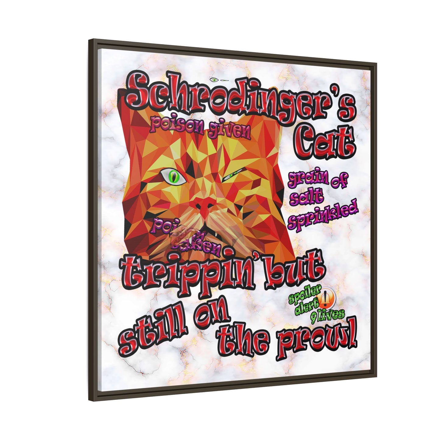schrodinger's cat - framed canvas art (white marble)