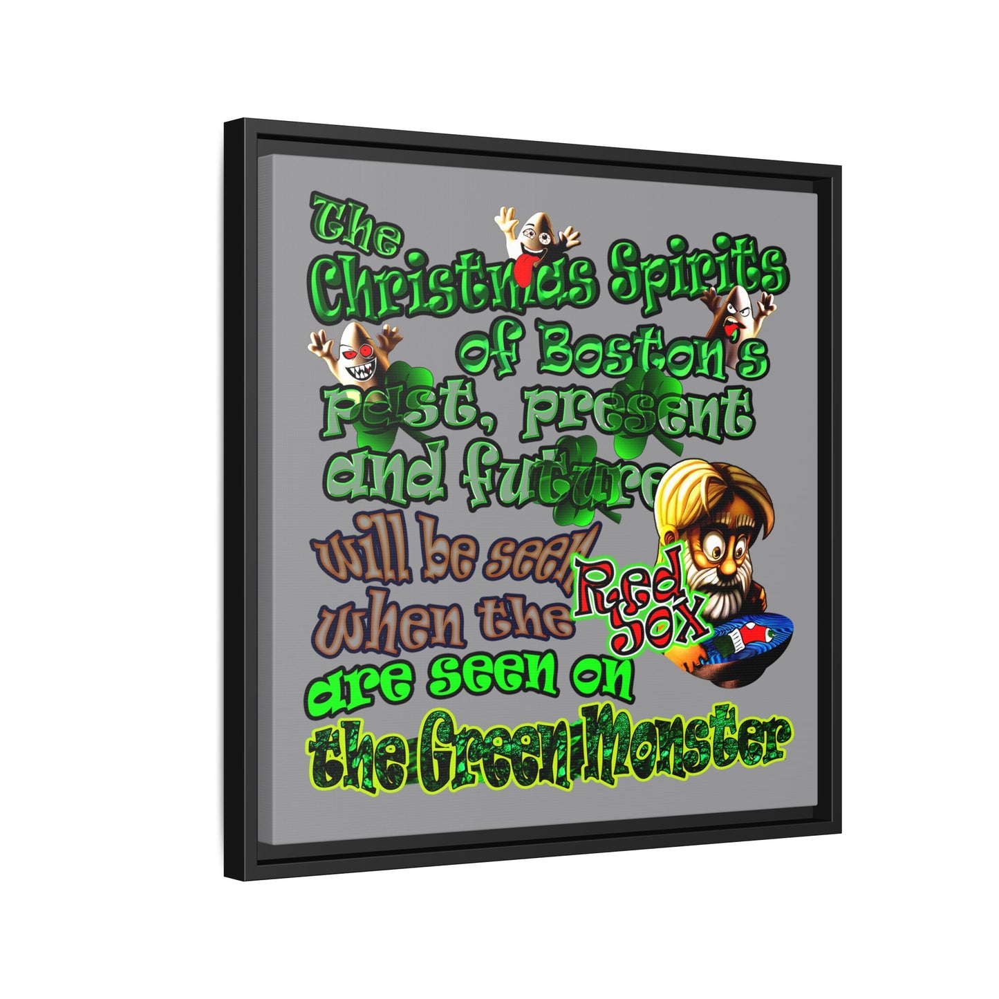christmas spirits of boston - framed canvas art (grey)