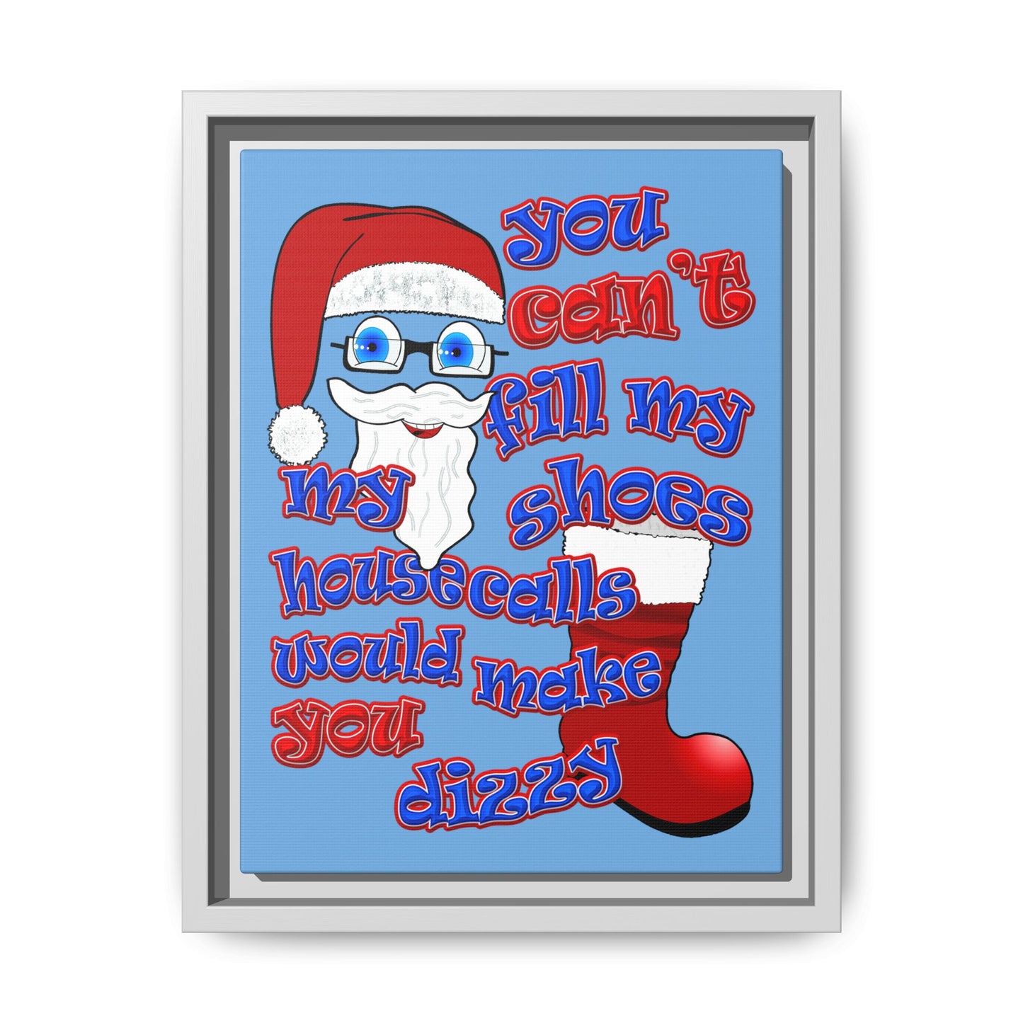 santa's shoes - framed canvas art (light blue)