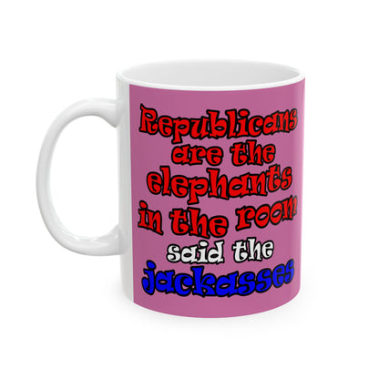 donkeys and elephants - White Mug (light pink)