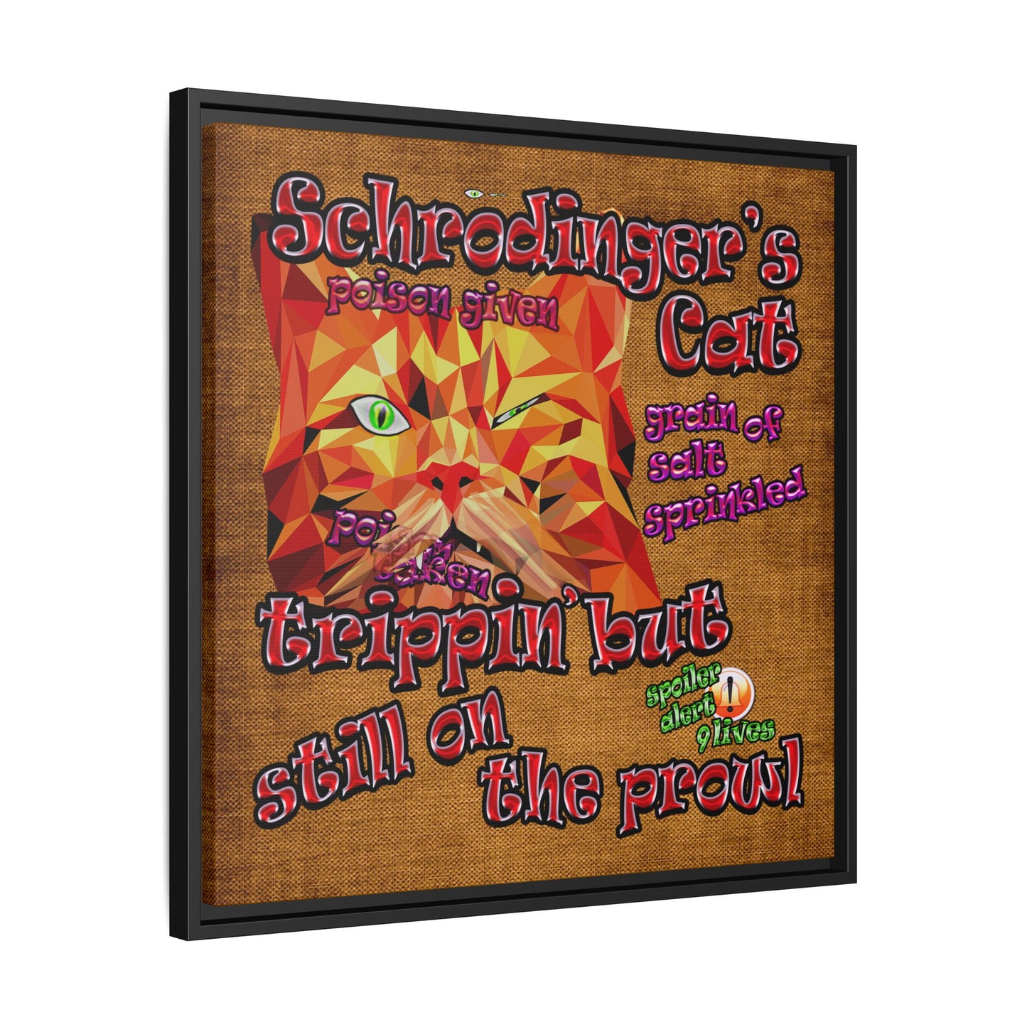 schrodinger's cat - framed canvas art (brown papyrus)