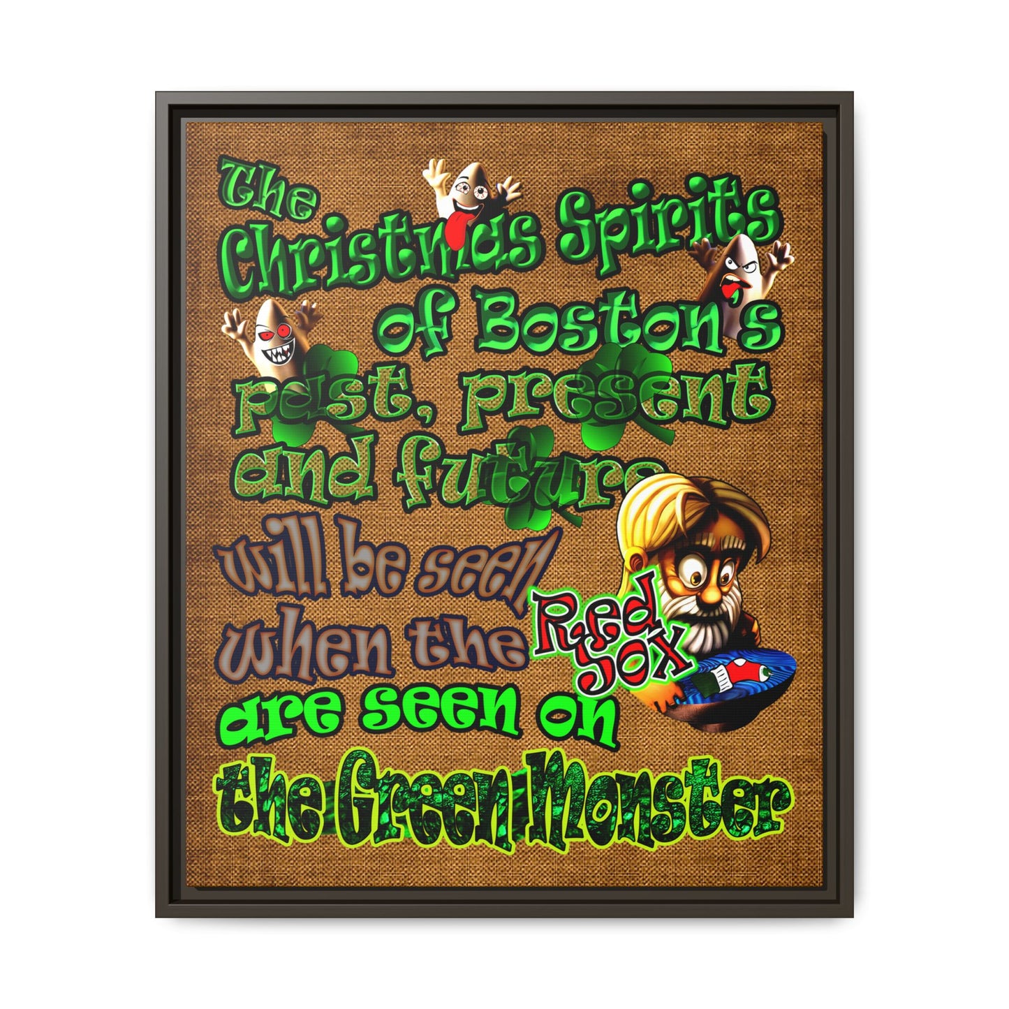 christmas spirits of boston - framed canvas art (brown papyrus)