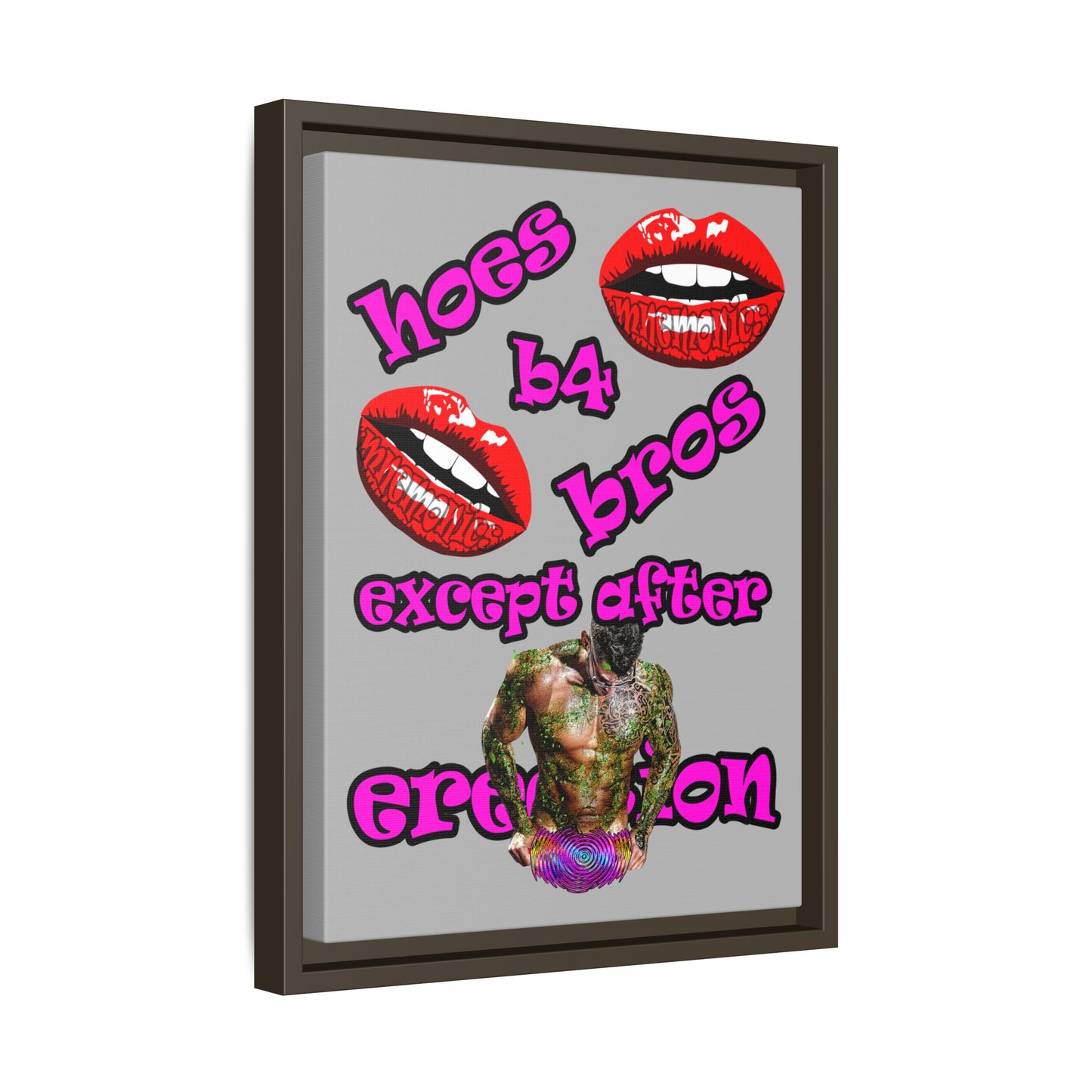 hoes b4 bros - framed canvas art (light grey)