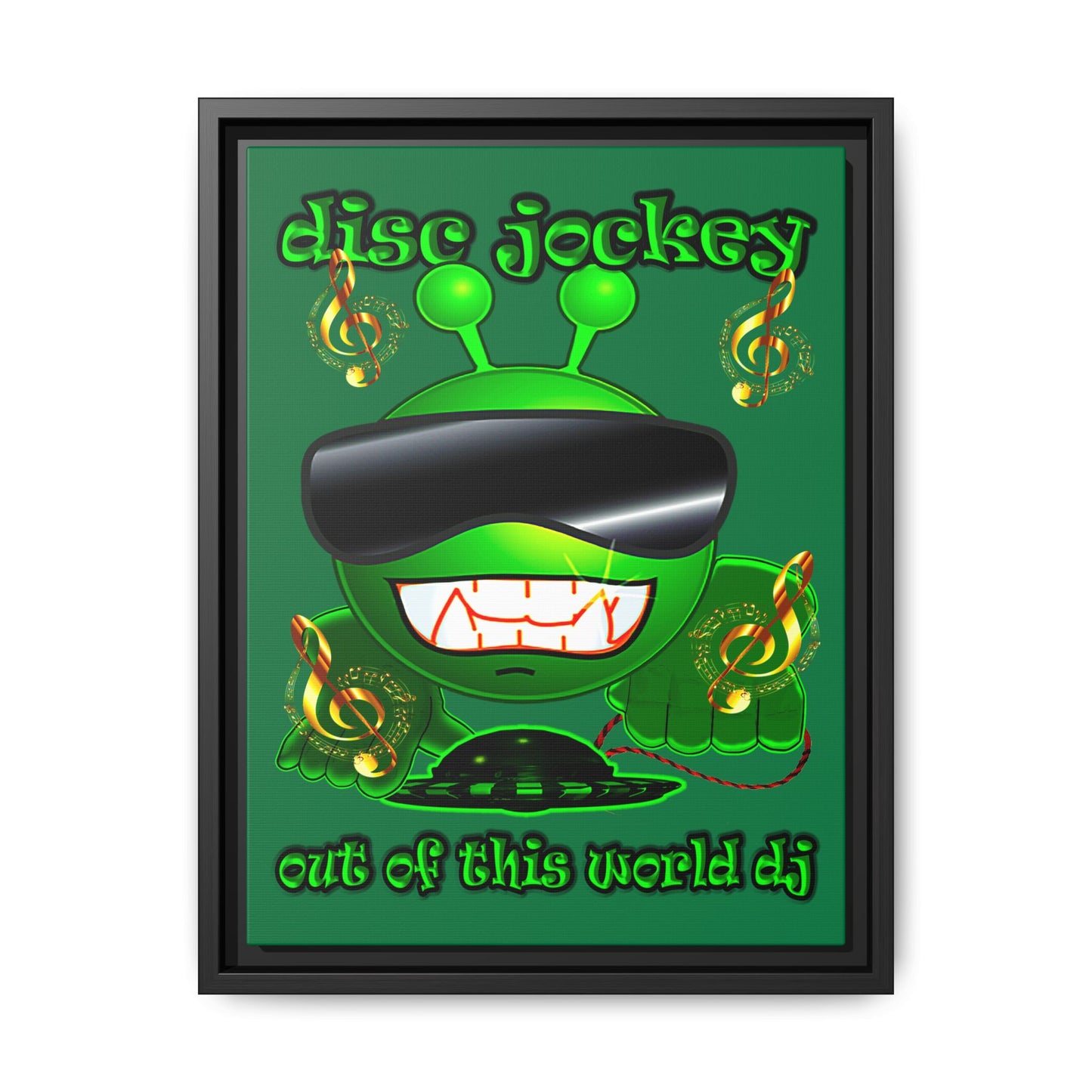 disc jockey - framed canvas art (dark green)