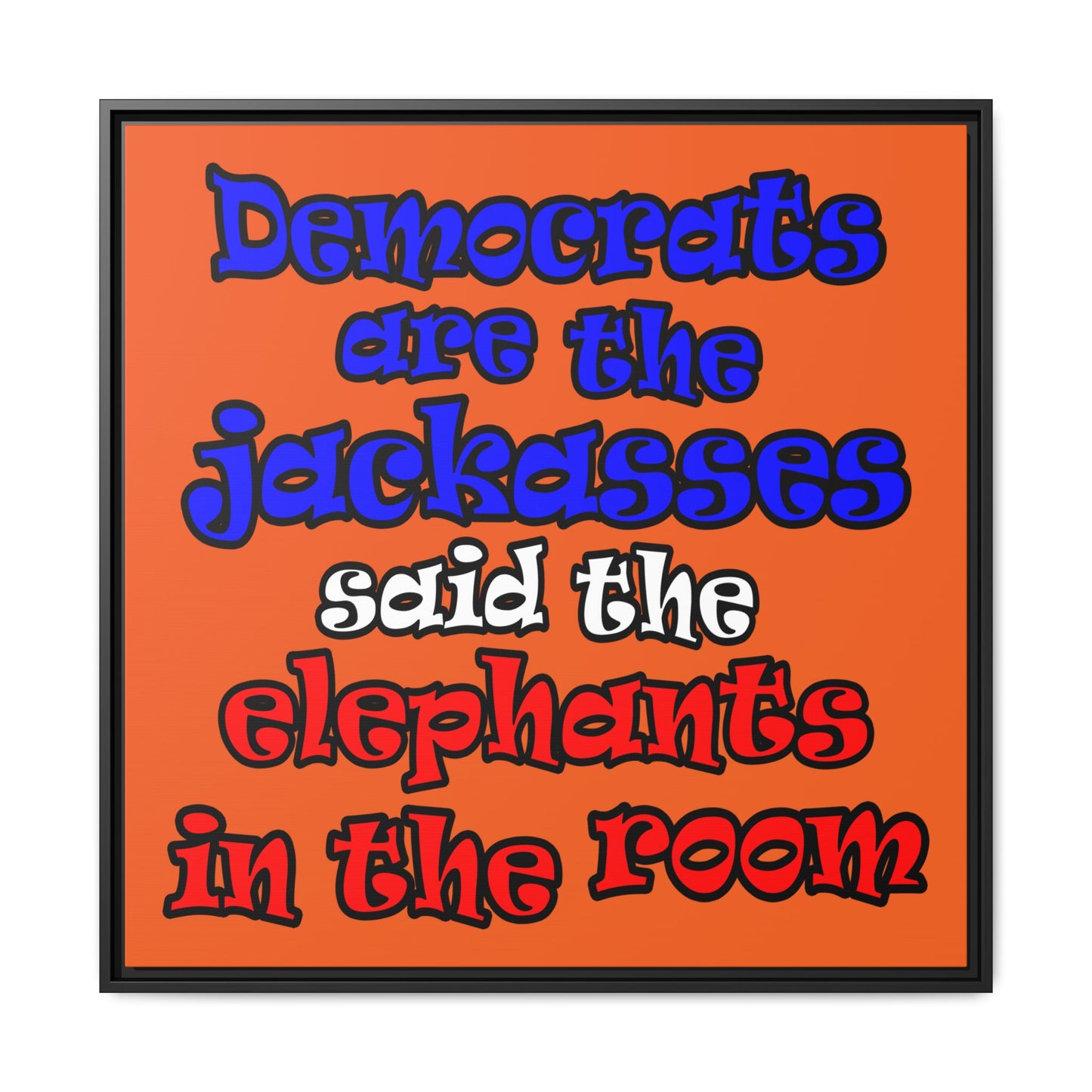 donkeys and elephants - framed canvas art (orange)