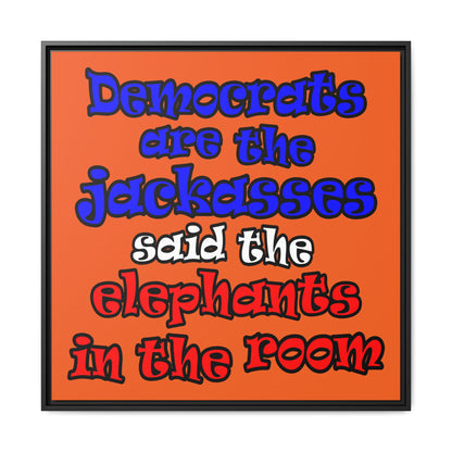 donkeys and elephants - framed canvas art (orange)