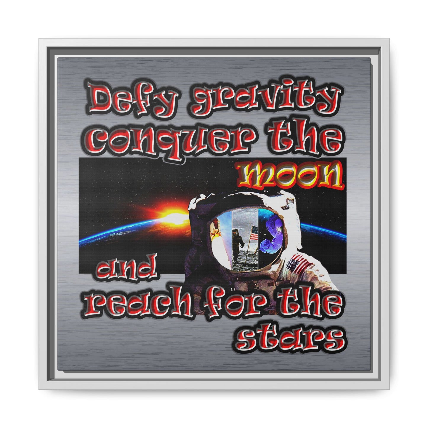 defy conquer reach - framed canvas art (brushed nickel)