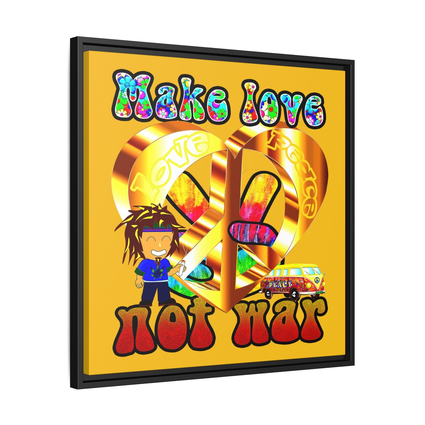 love peace - framed canvas art (yellow)
