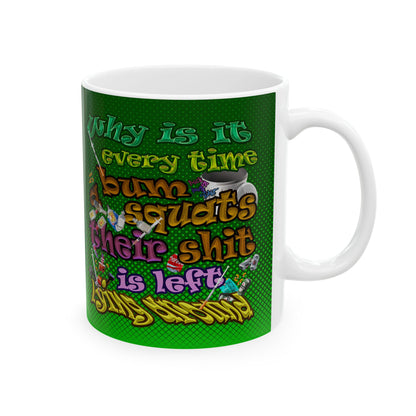 the bum's shit - White Mug (logo green)