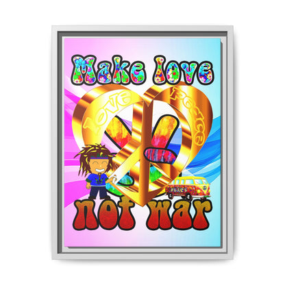 love peace - framed canvas art (light blue-pink wave)