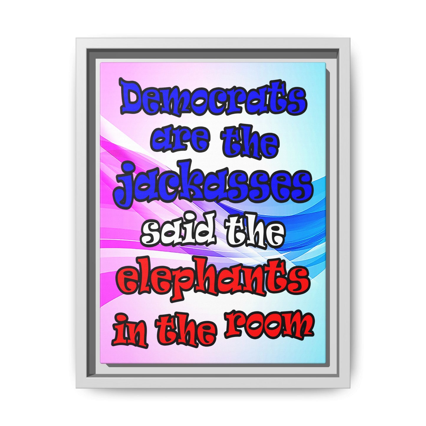 donkeys and elephants - framed canvas art (light blue-pink wave)