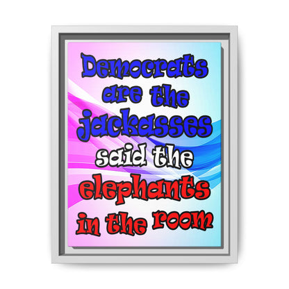 donkeys and elephants - framed canvas art (light blue-pink wave)