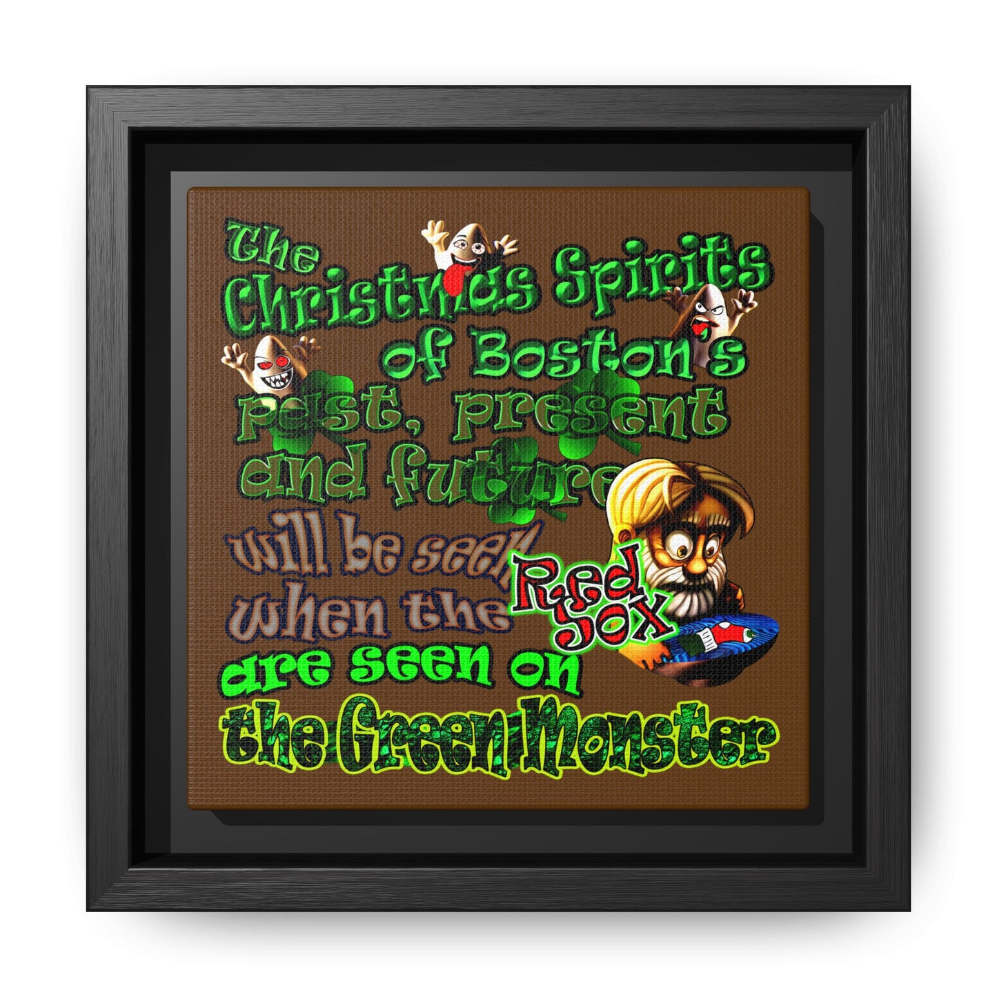 christmas spirits of boston - framed canvas art (brown)