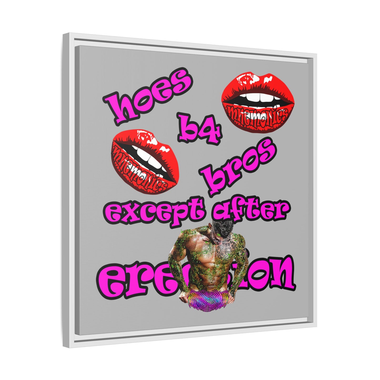 hoes b4 bros - framed canvas art (light grey)