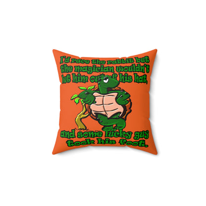 turtle race - Spun Polyester Square Pillow - (orange)