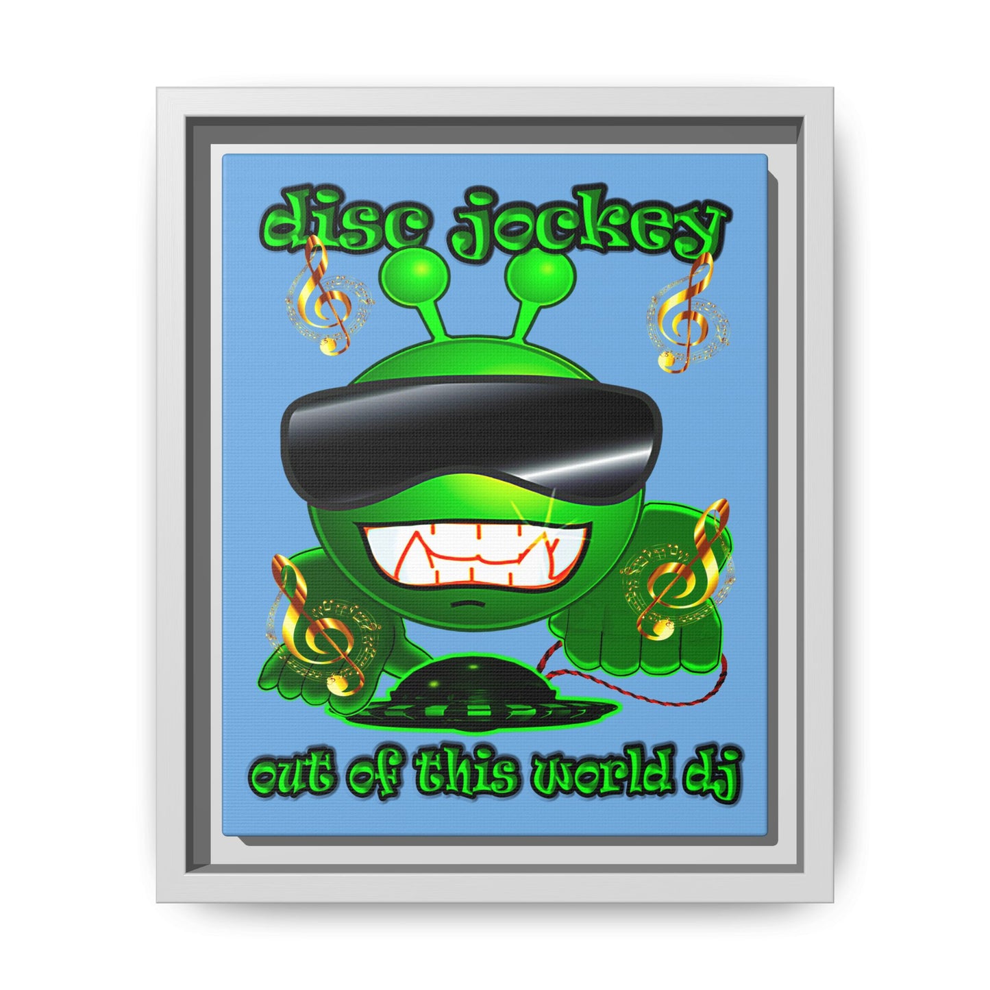 disc jockey - framed canvas art (light blue)