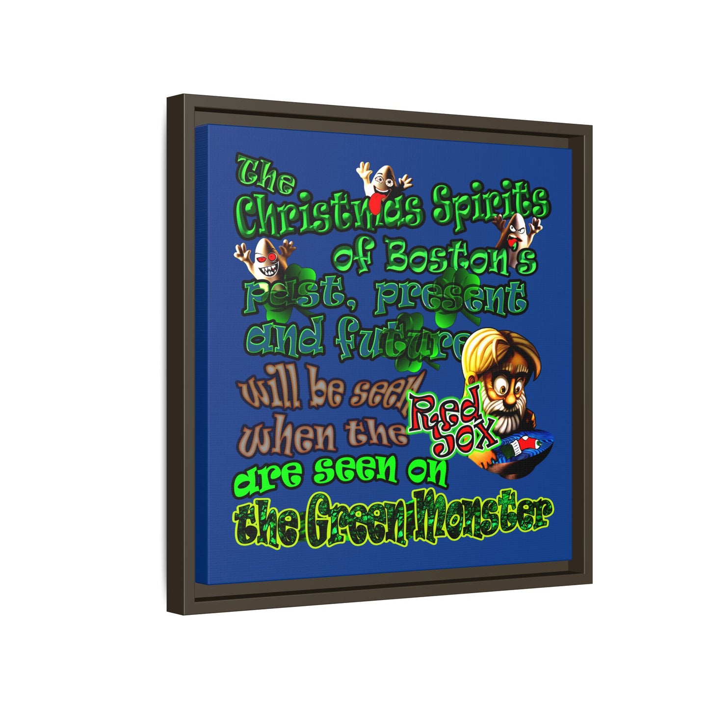 christmas spirits of boston - framed canvas art (dark blue)