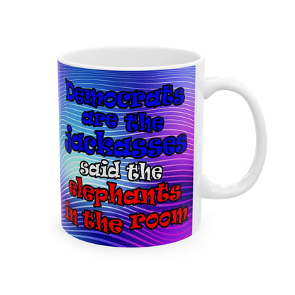 donkeys and elephants - White Mug (purple wave)
