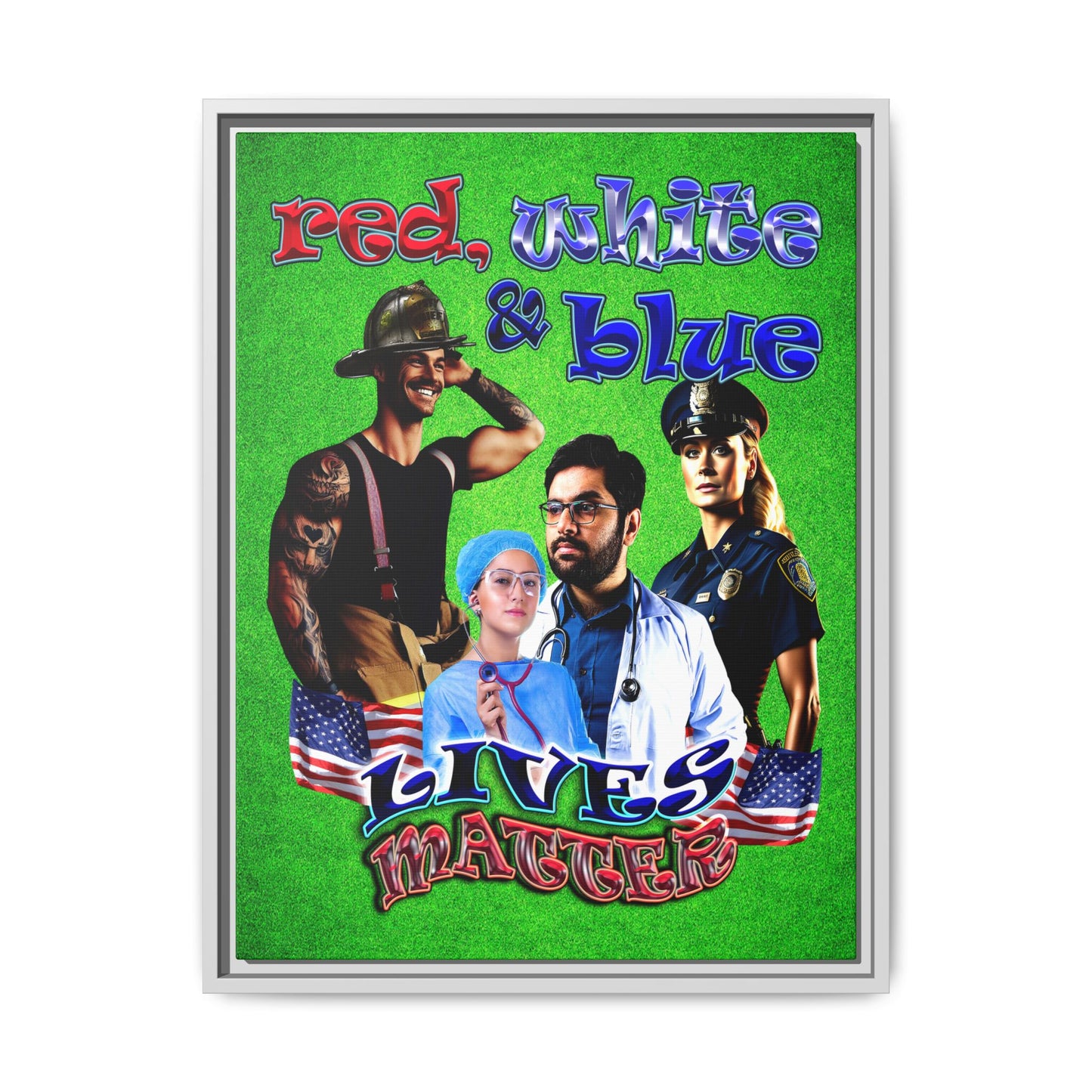 rw&b lives matter - framed canvas art (green turf)