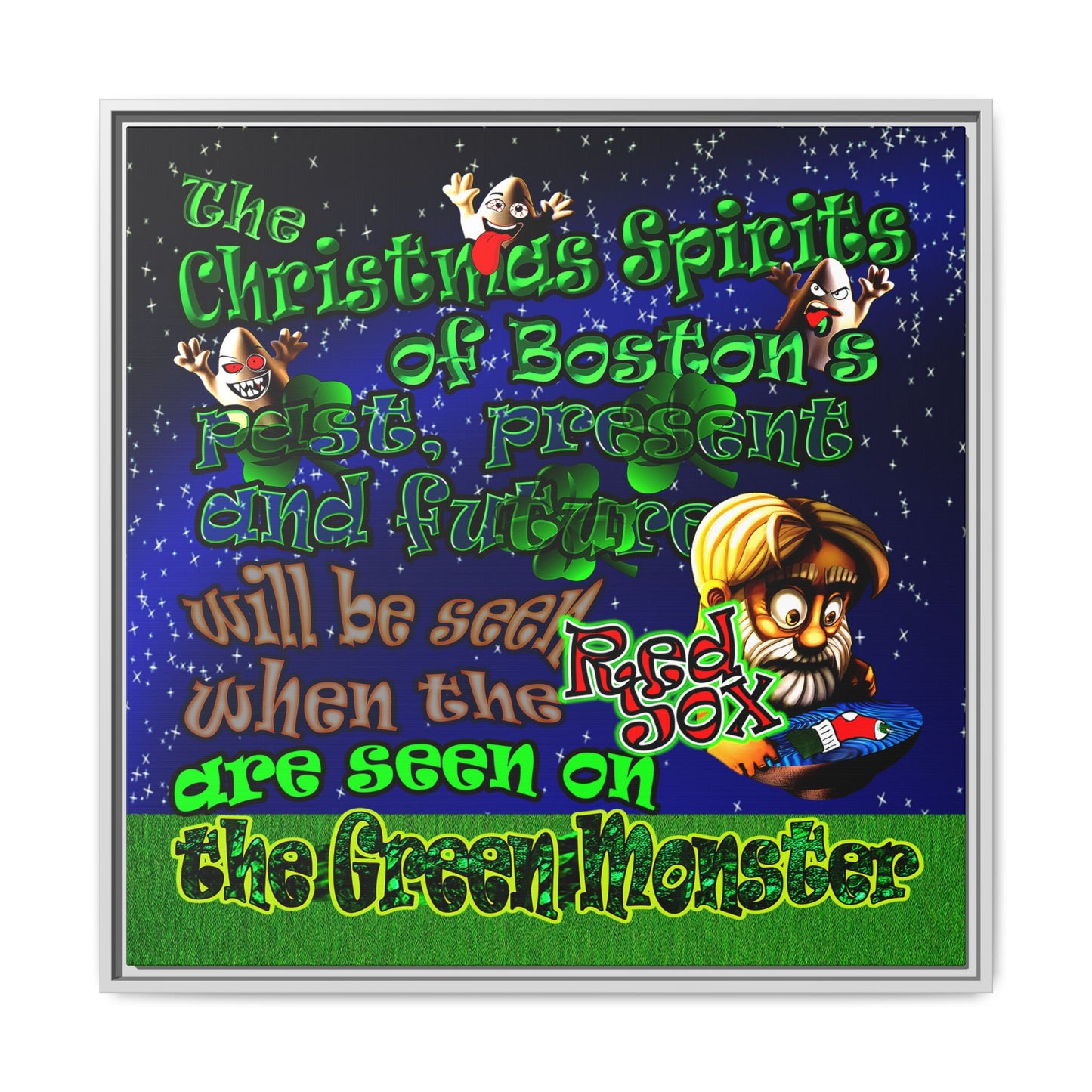 christmas spirits of boston - framed canvas art ('snoops' background)