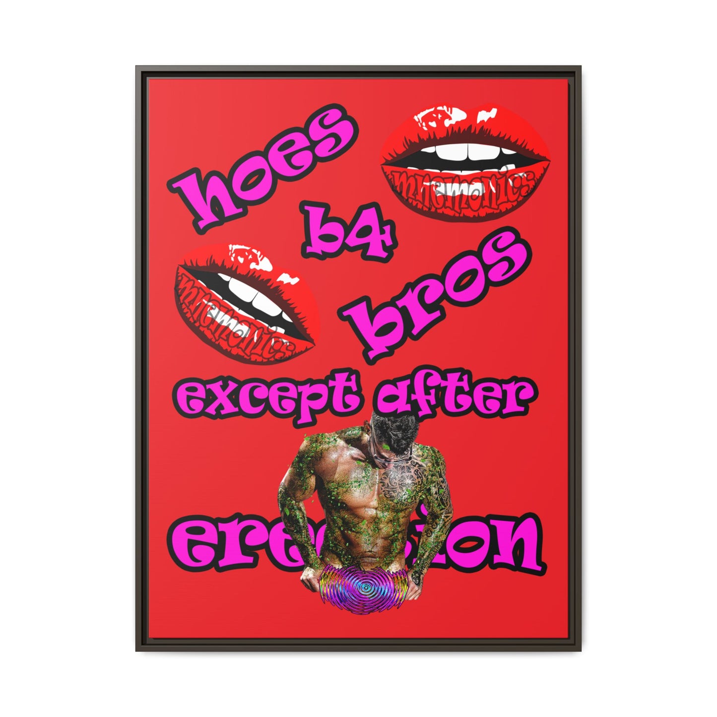 hoes b4 bros - framed canvas art (red)