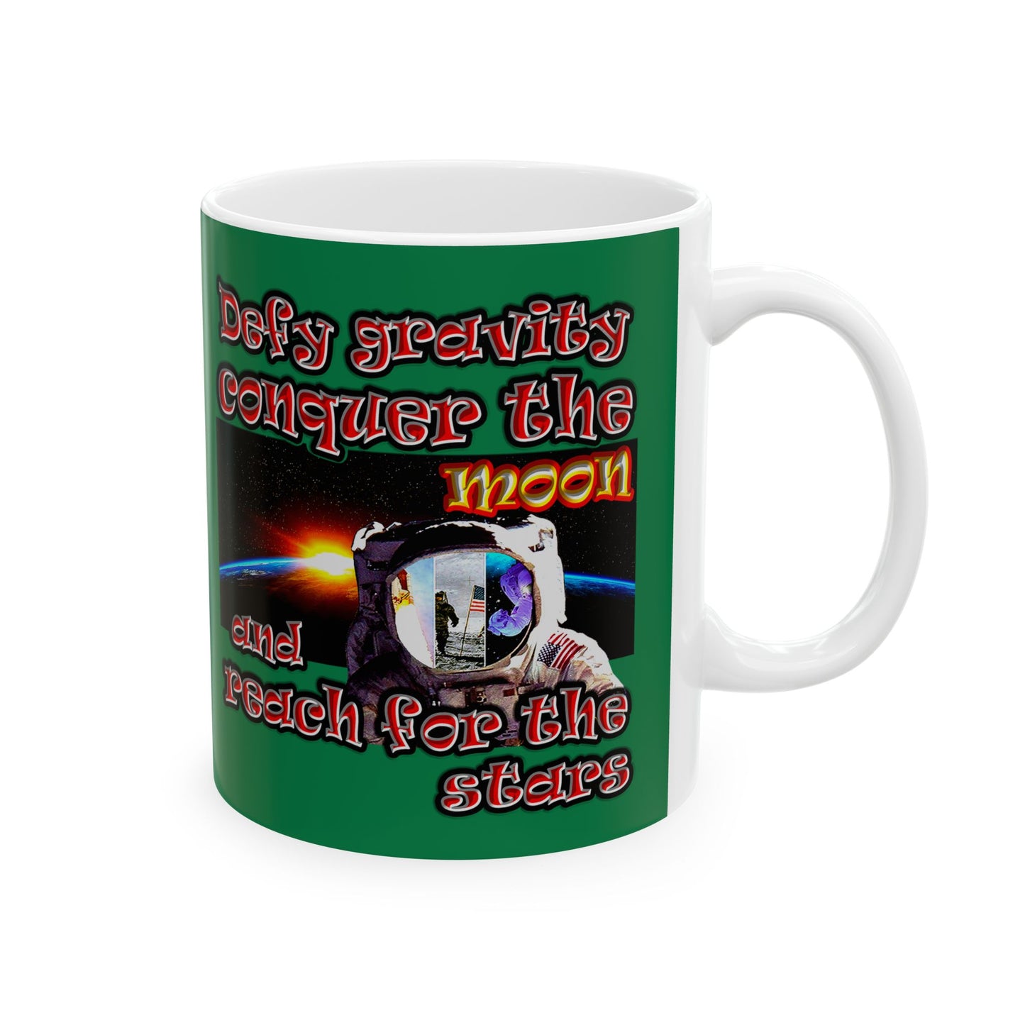 defy conquer reach - White Mug (dark green)