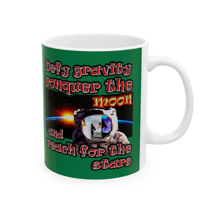 defy conquer reach - White Mug (dark green)