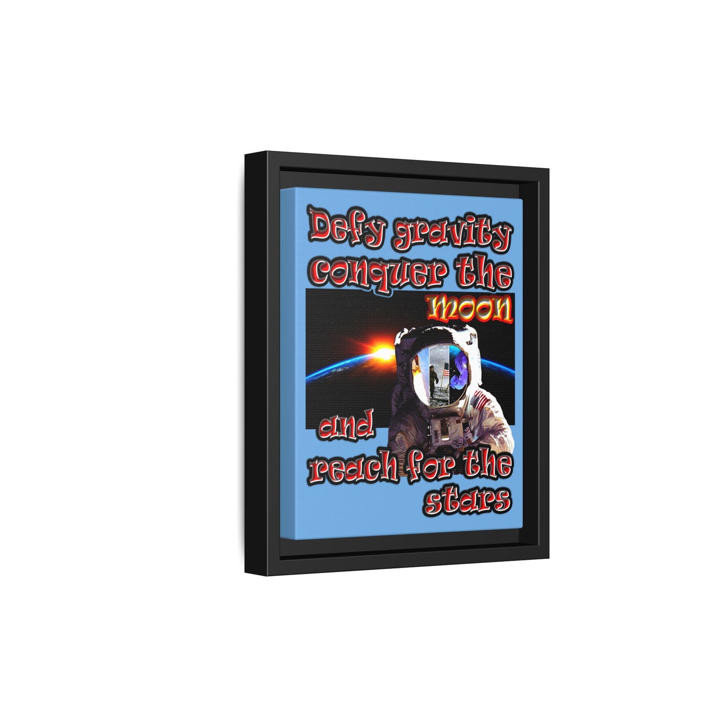 defy conquer reach - framed canvas art (light blue)