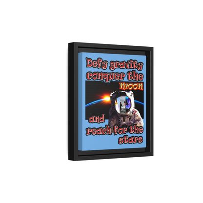 defy conquer reach - framed canvas art (light blue)