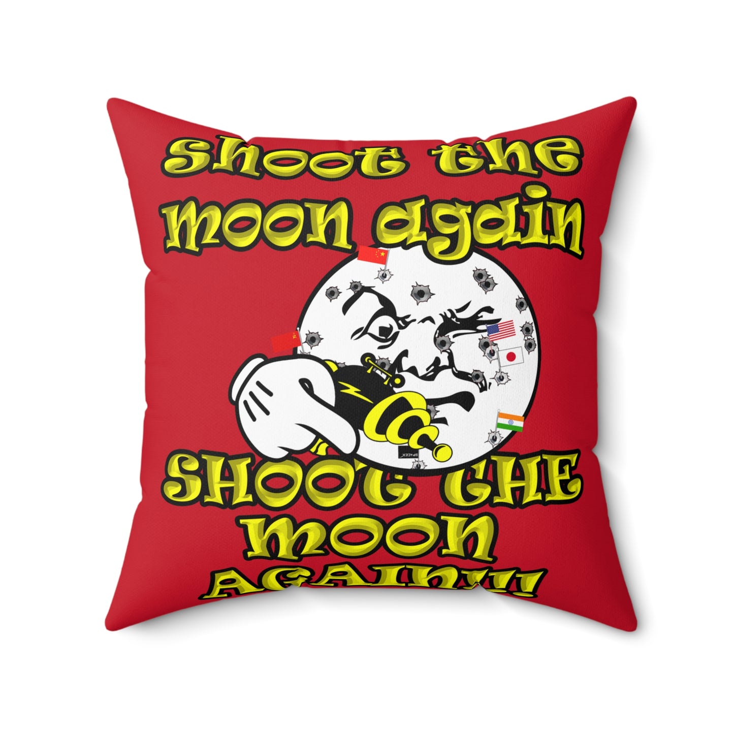 shoot the moon again - Spun Polyester Square Pillow - (dark red)