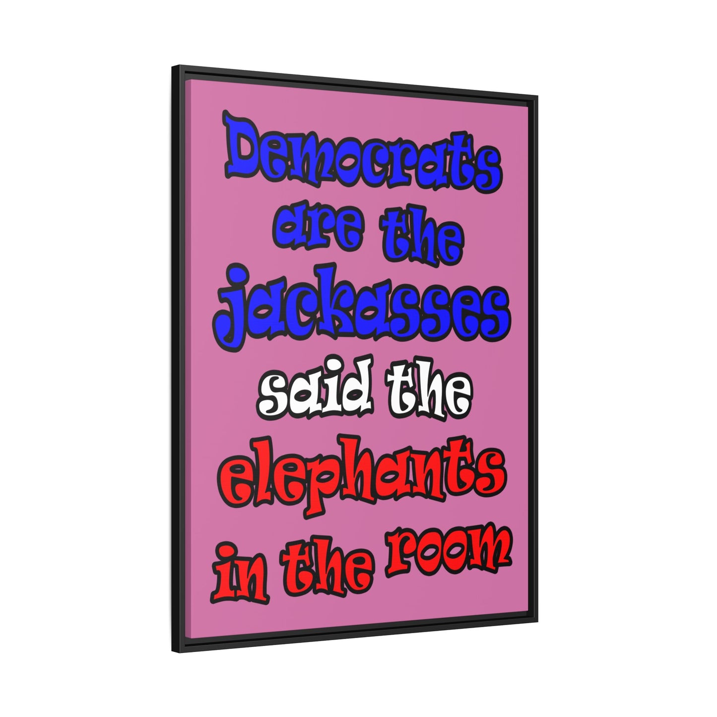 donkeys and elephants - framed canvas art (light pink)