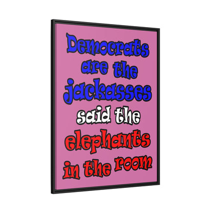 donkeys and elephants - framed canvas art (light pink)