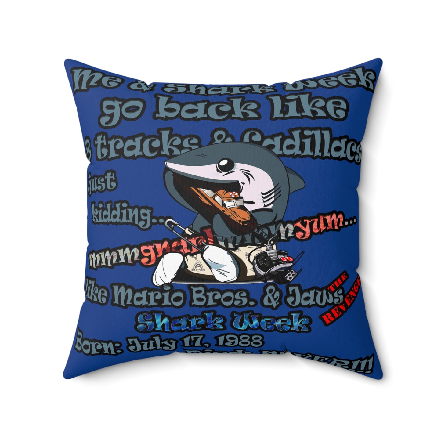 shark week - Faux Suede Square Pillow - (dark blue)