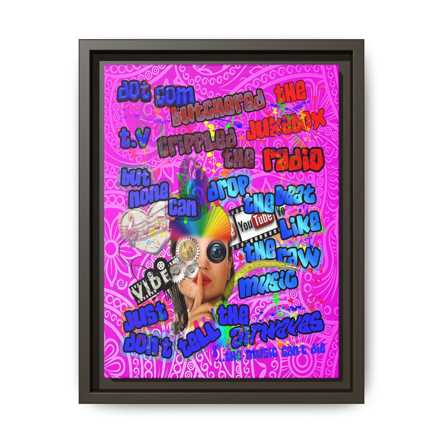 drop the beat - framed canvas art (pink swirl)