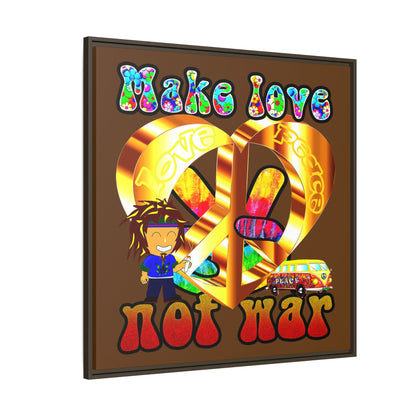 love peace - framed canvas art (brown)