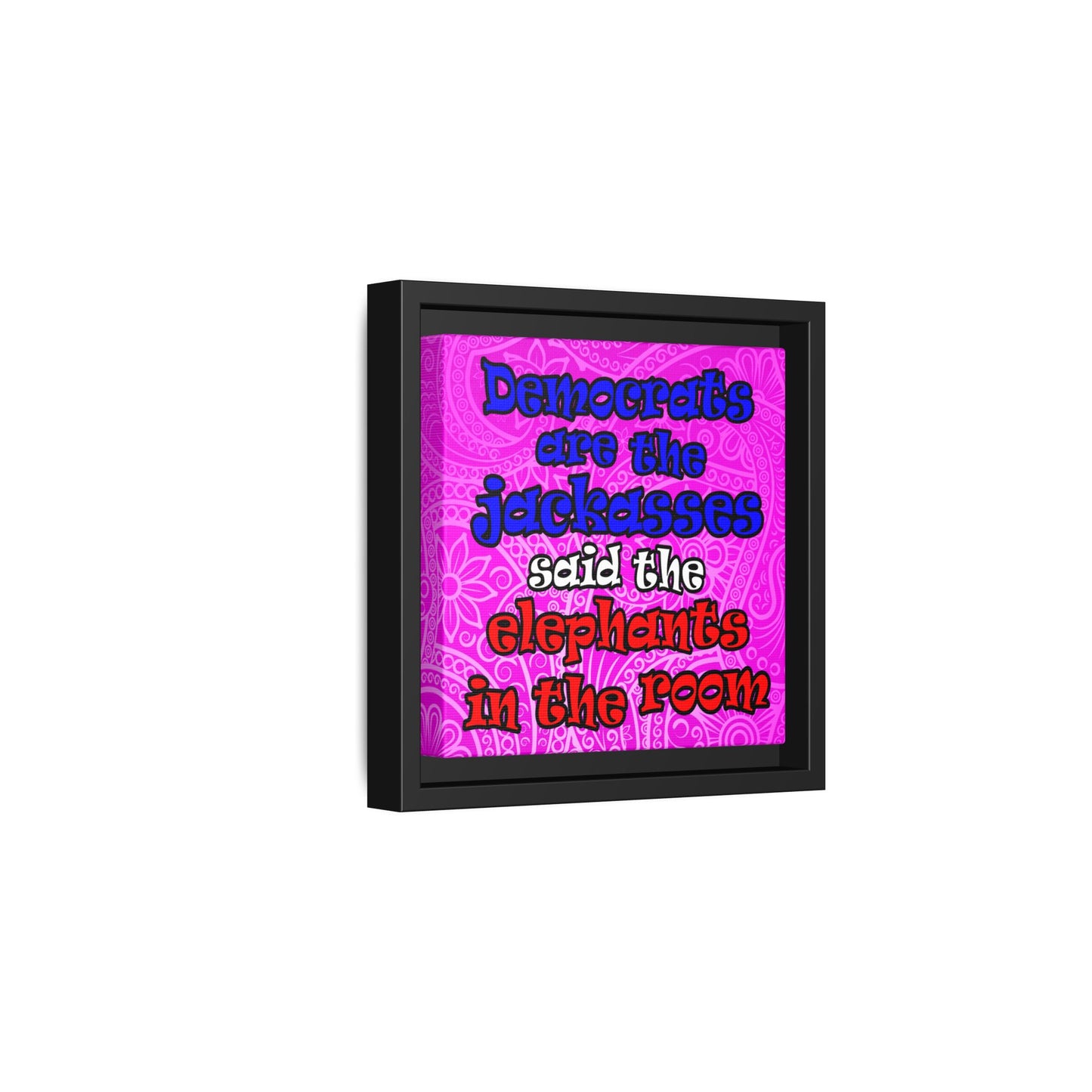 donkeys and elephants - framed canvas art (pink swirl)