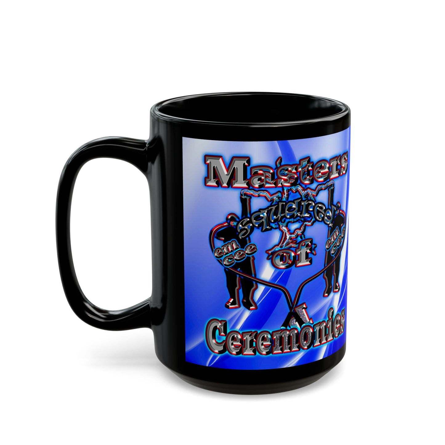 em cee squared - Black Mug (blue-white wave)