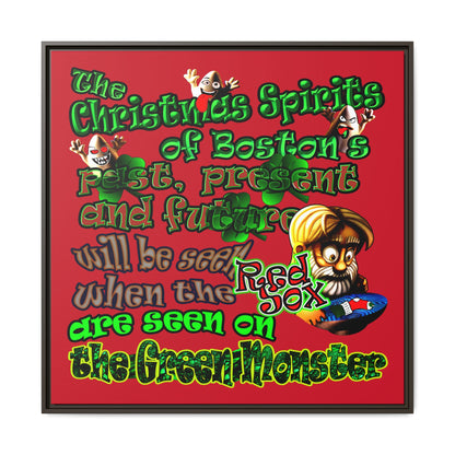 christmas spirits of boston - framed canvas art (dark red)