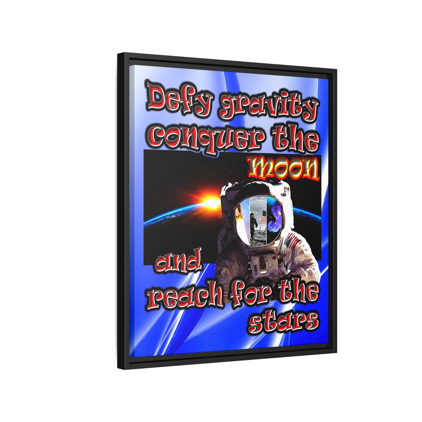 defy conquer reach - framed canvas art (blue-white wave)