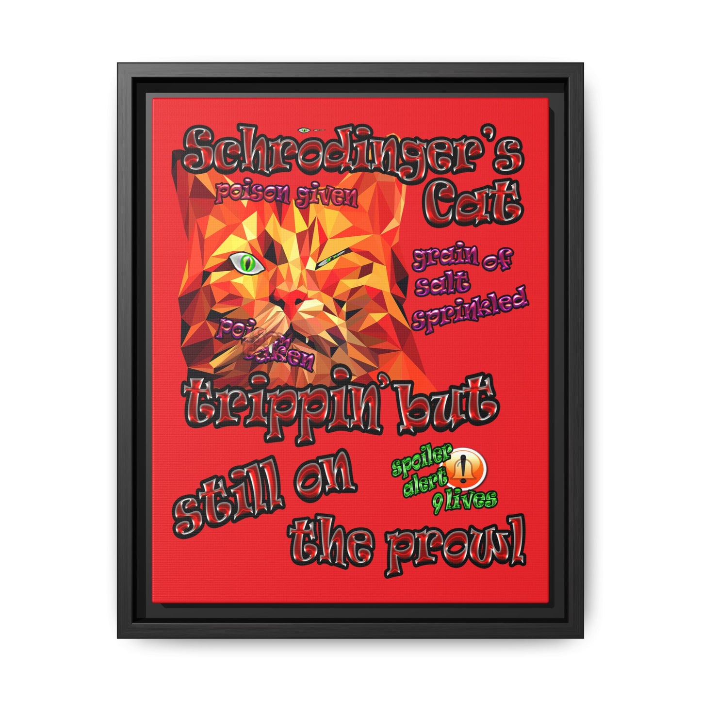 schrodinger's cat - framed canvas art (red)